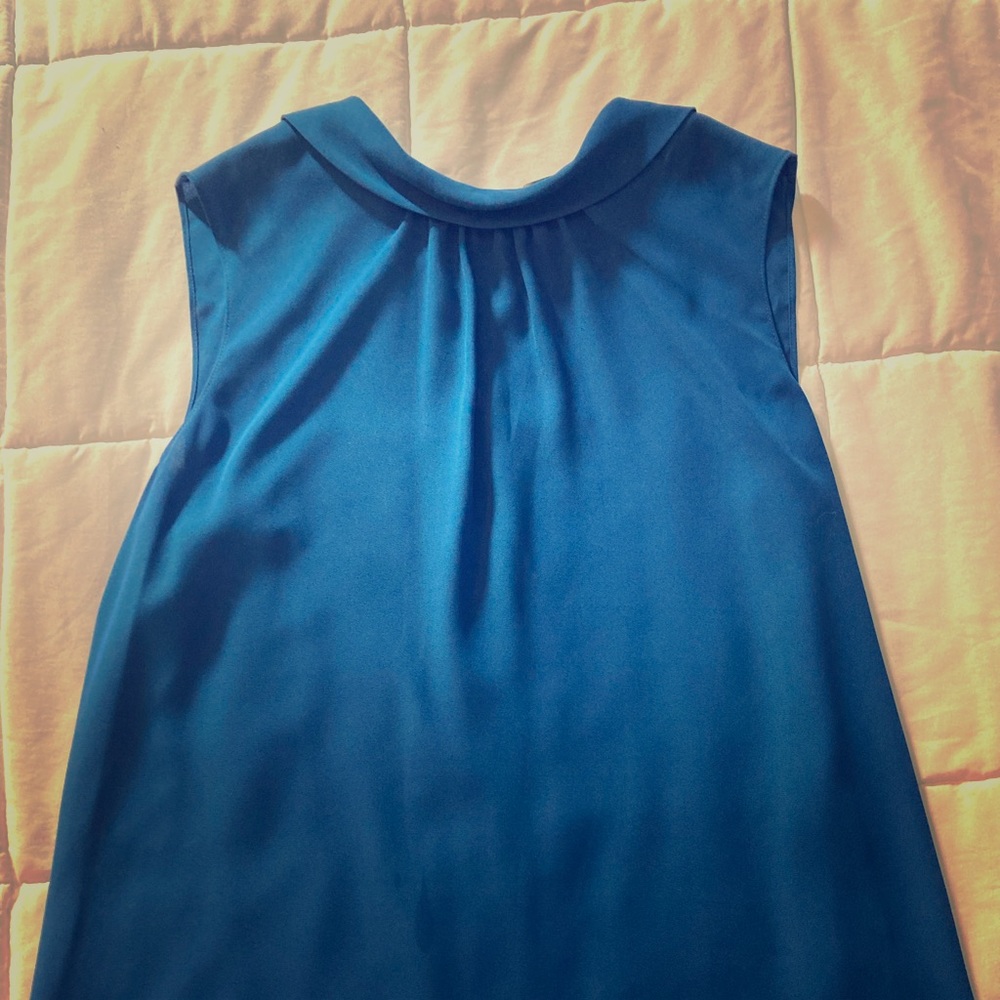 Royal Blue sleeveless blouse.